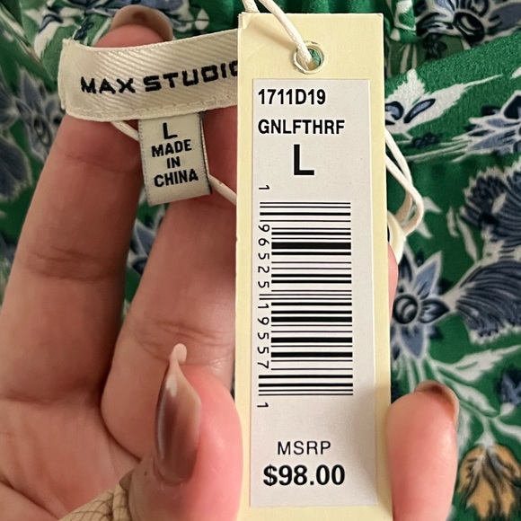 NWT | Max Studio | Green Floral Print HighLow Ruffle Hem Midi Skirt | Size Large - Picture 6 of 6